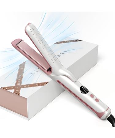 Professional Curling Iron Hair Straightener and Curler 2-in-1 Airflow Styler Flat Curling Wands for Curls Waves 360 Cool Air Vents 5 Adjustable Temps & Dual Voltage & 15s Heat-Up for Salon