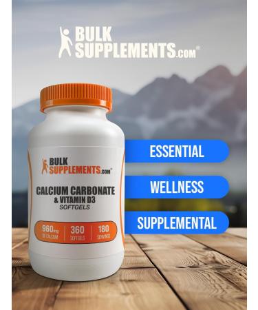 BulkSupplements.com Calcium Carbonate & Vitamin D3 Softgels - Calcium and Vitamin D3 Calcium & D3 Supplement for Immune Support - Gluten Free 2 Softgels per Serving 360 Count (Pack of 1) - Buy Online on GoSupps.com