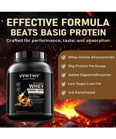 VYHTHY Caramel Coffee Flavored Whey Protein Powder 24g Protein per Serving Fast-Absorbing Concentrated whey Protein Low Sugar Gluten-Free Natural Flavor 3.5lbs(56oz) - Buy Online on GoSupps.com