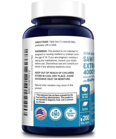 Premium Saw Palmetto Extract 4000mg 200 Capsules - Non-GMO, Gluten Free & Vegetarian with Bioperine by NusaPure - Buy Online on GoSupps.com