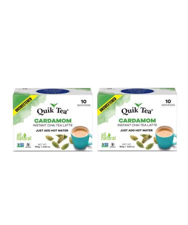QuikTea Unsweetened Cardamom Chai Tea Latte - 20 Count (2 Boxes of 10 Each) - Packaging May Vary - All Natural Preservative Free Authentic Chai from Assam & Darjeeling 5.64 Ounce (Pack of 2)