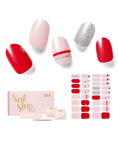 NAILOG Semi Cured Gel Nail Strips 34 pcs Salon-Quality Gel Nail Stickers Long Lasting Nail Wraps for Women with Soft Gel Finish Baby Pink & Red Heart Print Love Note - Buy Online on GoSupps.com