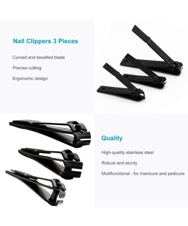 Intirilife Nail Clipper Set 3 Pieces for Fingernails and toenails Made of Stainless Steel in Black - Nail Care Tool Manicure Pedicure Nail Nipper Nail Cutter Clipper (Curved/Bevelled Blade) - Buy Online on GoSupps.com