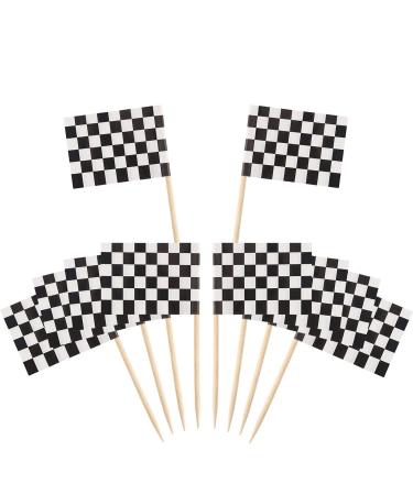 Pangda 100 Pack Checkered Racing Flag Toothpicks Cupcake Picks Toothpick Flag Dinner Flags Race Car Cake Toppers Decorations Party Supplies