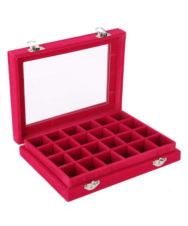 24-Grids Jewelry Storage Box & Nail Art Organizer - Red Display Case with Lid for Small Jewelry & Nail Art Decoration - Buy Online on GoSupps.com
