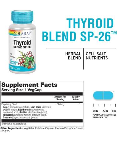 Solaray Thyroid Blend SP-26 | Supports Healthy Thyroid Function | Non-GMO Vegan Formula | 100 VegCaps - Buy Online on GoSupps.com
