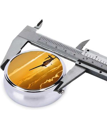Aircraft Plane At Sunset Round Pill Box 3 Compartment Portable Travel Medicine Organizer | Mini Decorative Vitamin Holder - Buy Online on GoSupps.com