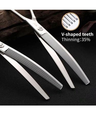 Fenice Peak 7.5'' Curved Thinning Shears for Dog and Cat Grooming | V-Shaped Teeth | 440C Stainless Steel - Buy Online on GoSupps.com