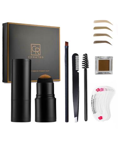 Eyebrow Stamp and Eyebrow Stencil Kit, 1 Step Eye light Brown Shape Tinting Kit, Long-Lasting, Waterproof, 48 Reusable Eyebrow Stencils Stamp with Eye Brow Pen Brush, Trimmer and Spare Eyebrow Powder
