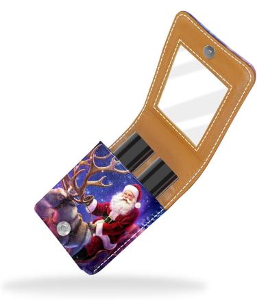 Travel Lipstick Organizer Case - Portable Makeup Bag with Mirror | Christmas Santa & Winter Deer Design - Buy Online on GoSupps.com