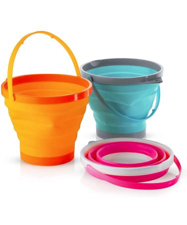 Foldable Pail Bucket Set of 3 Collapsible Buckets Multi-Purpose for Beach, Camping Gear Water and Food Jug, Dog Bowls, Cats, Dogs and Puppys, Camping and Fishing Tub, (Half Gallon / 2 Liters) 1/2 Gallons (2 Liters)