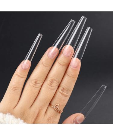 gootrades XXXL Coffin Nail Tips - 360pcs 3XL Extra Long 54mm Sharp Full Cover Clear False Nails | Press On DIY Manicure & Salon Use | 12 Sizes 0-11 - Buy Online on GoSupps.com