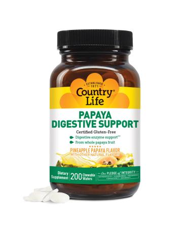 Country Life Papaya Digestive Support 200 CT Pineapple Papaya Flavor 200 Count (Pack of 1)