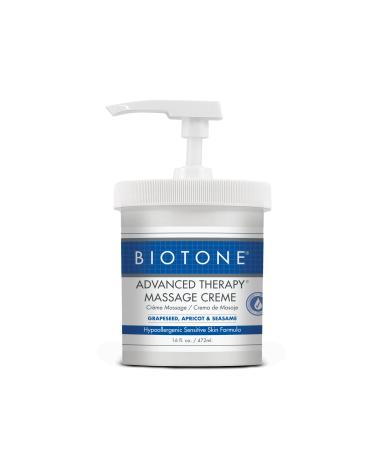 BIOTONE Advanced Therapy Massage Creme, Hypoallergenic and Fragrance-Free, Ideal Glide and Workability, Less Reapplications, Non-Greasy Finish 16 Fl Oz (Pack of 1)