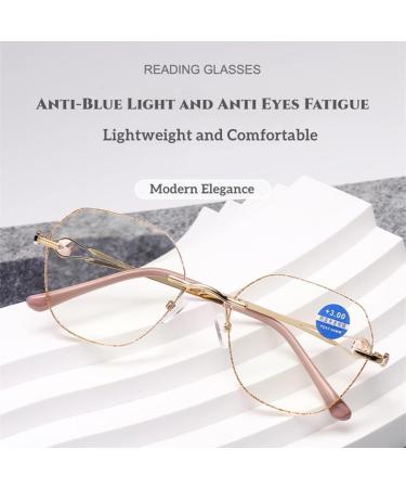 Zukky AM22 Anti-Blue Light Round Reading Glasses for Women - Gold Powder Large Lens (2.5x) - Borderless Design - Buy Online on GoSupps.com