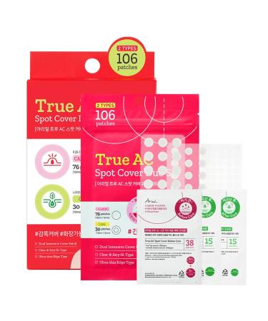 Ariul True AC Spot Cover Duo Set Hydrocolloid Patches with Salicylic Acid Niacinamide Tea Tree & Cica Ultra-Thin Korean Skincare 106 Patches Red - Duo Set