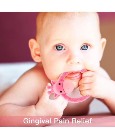 Soothing Giraffe Silicone Baby Teether Toy - Easy to Hold & Clean, Pain Relief for Infant Sore Gums (Pink) - 3 Months - Buy Online on GoSupps.com