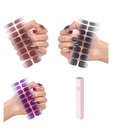 Quinnas Gel Nail Stickers with Uv Light Kit Semi Cured Gel Nail Strips Quinnas Gel Nail Stickers Gel Strips Nails Semi Cured with Uv Lamp Diy Gel Nail Stickers Kit (E-3pcs)