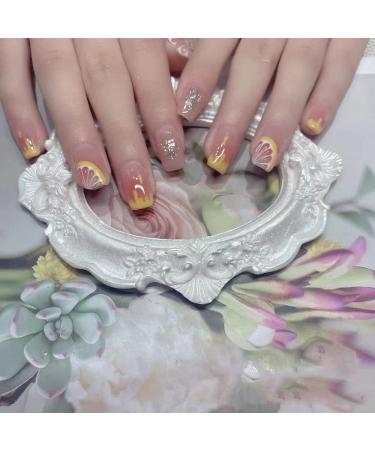 Lemon Summer Fruit Design Short Square Fake Nails - 24Pcs - Buy Online on GoSupps.com