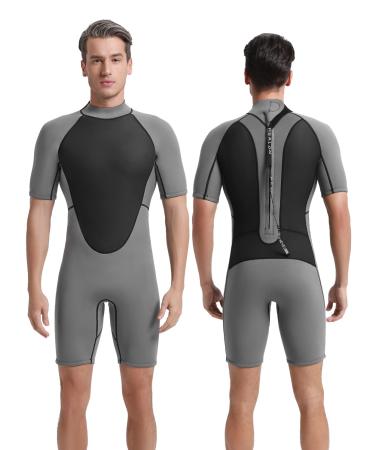 REALON Shorty Wetsuit Women and Men 3mm, 2mm Short Sleeves Neoprene Surfing Wet Suits, Adult Shortie for Snorkeling, Kayaking, Boarding, Swimming 3mm Shorty Grey Medium