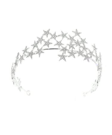 NSLS Bling Rhinestone Star Crown Headbands for Women Teens Girls Birthday Wedding Silver Star Tiara Bridal Hair Pieces