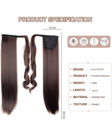 Ponytail 60 cm Long Straight Wrap Extension Synthetic Hair Extensions Curly Clip in Ponytail Hairpiece for Women (Red Dark Brown 2/33#) - Buy Online on GoSupps.com