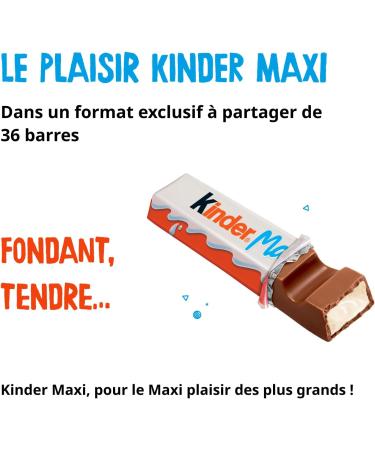 Kinder Maxi - Chocolate Bar with a Soft Milk Heart Coated with Kinder Chocolate - Soft and Delicious Snack - Family Size - 36 Bars - Buy Online on GoSupps.com