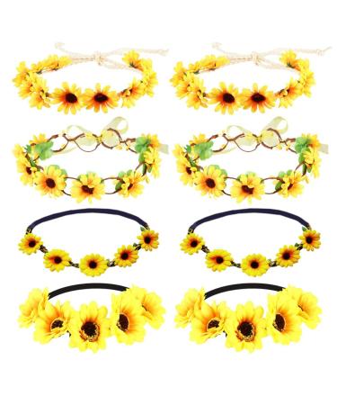 Joyci 8 Pieces Sunflower Hair Accessories Set Sunflower Headbands Hairpins Boho Hair Wreath Headdress Flower Headpiece for Wedding Photo Shot Hippie Party (Headband Set B)