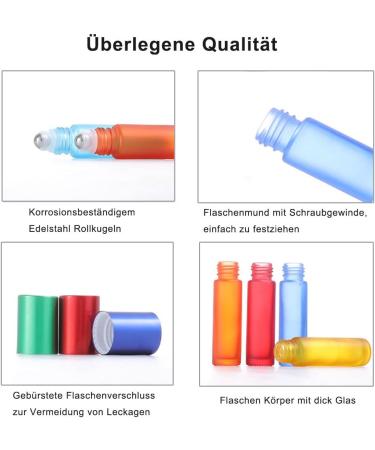 8 Pack Multicolor 10ml Roll-On Glass Bottles with Stainless Steel Balls for Essential Oils Perfumes Lotions & Aromatherapy - Refillable & Portable - Buy Online on GoSupps.com