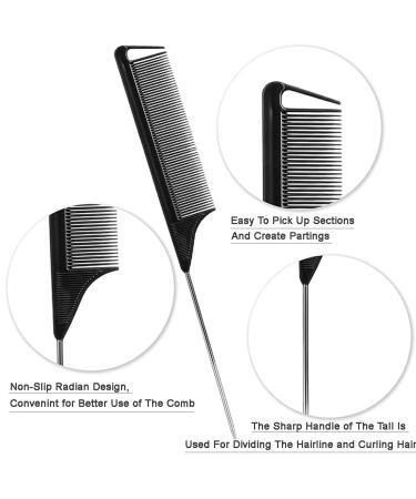 8 Piece Teasing Hair Brush Set with Comb and Clips - Ideal for Styling and Slicking Hair (Black) - Buy Online on GoSupps.com