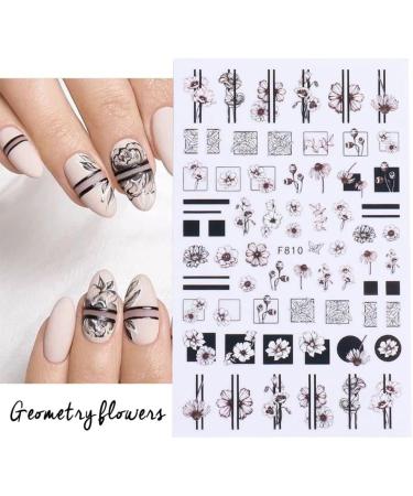 Decoration Floral Geometry Leaves Nail Stickers 3D Gothic Hollow Black White Flowers(F-811) - Buy Online on GoSupps.com