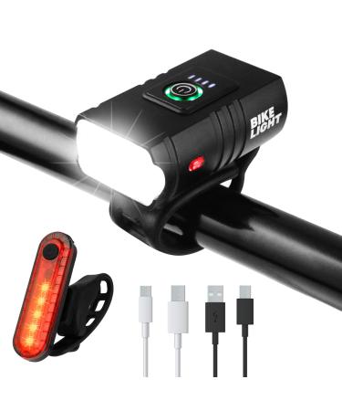 Bike Lights, USB Rechargeable Bike Light Set, Bicycle Headlight and Taillight, IPX5 Waterproof Bike Front and Rear Lights for Night Riding Safety,6+4 Light Modes, LED Aluminum Bike Front Light