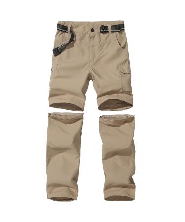 Boys Convertible Hiking Pants Lightweight Quick Dry Zip Off Pants for Kids Youth Outdoor UPF 50+ Casual Cargo Trousers Khaki 12-14 Years