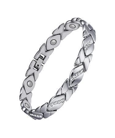 Jecanori Magnetic Bracelets for Women Titanium Steel Magnetic Brazaletes with Crystal 3500 Gauss Ultra Strength Magnets Wristband Gift with Adjustment Tool and Jewellry Gift Box C-silver