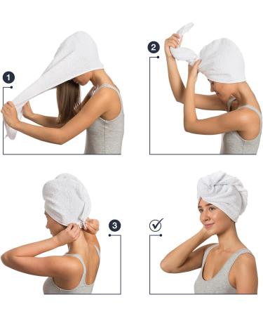 LIEBLINGS Ding Cotton Hair Turban - 100% Quick-Drying Hair Towel for Long Hair | White 70x26 cm | International Shipping Available - Buy Online on GoSupps.com
