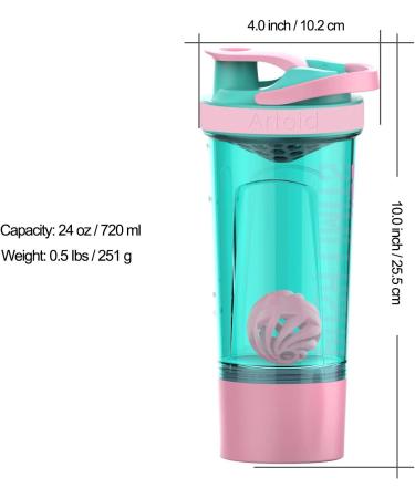 Artoid Mode 720ml Inspirational Protein Shaker Bottle - Dual Mixing Technology - BPA Free - Cream Pink/Aqua Green - Buy Online on GoSupps.com