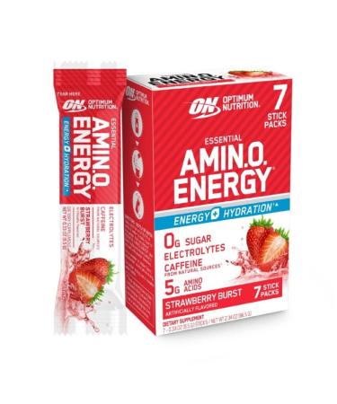 Optimum Nutrition Essential Amino Energy Plus Electrolytes Stick Packs Energy Powder Strawberry Burst 7 Count Strawberry Burst 7 Count (Pack of 1)