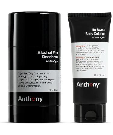 Anthony Alcohol Free Aluminum Free Deodorant for Men 2.5 Fl Oz and Anthony No Sweat Body Defense Deodorant for Men 3 Fl Oz