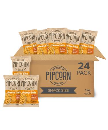 Heirloom Cheddar Cheese Balls by Pipcorn - Cheddar 1oz 24 Pack - Healthy Snacks, Gluten Free, Non-GMO Heirloom Corn, Organic Cheese, Non-Artificial, Preservative Free Snacks, Halloween Snacks