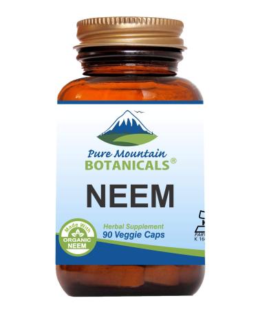 Pure Mountain Botanicals Neem Capsules - 90 Kosher Vegan Caps with 500mg Organic Neem Leaf Supplement