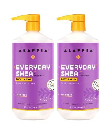 Alaffia Everyday Shea Body Lotion - Normal to Very Dry Skin, Moisturizing Support for Hydrated, Soft, and Supple Skin with Shea Butter and Lemongrass, Fair Trade, Lavender, 2 Pack - 32 Fl Oz Ea Lavender 32 Fl Oz (Pack of 2)