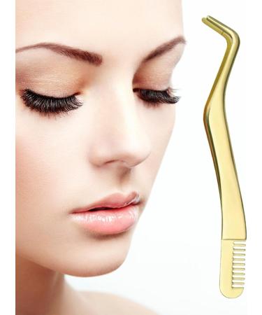 Curved Stainless Steel Eyelash Tweezers | Precision Eyelash Extension Tools for Women & Girls | Rianpesn Gold - Buy Online on GoSupps.com