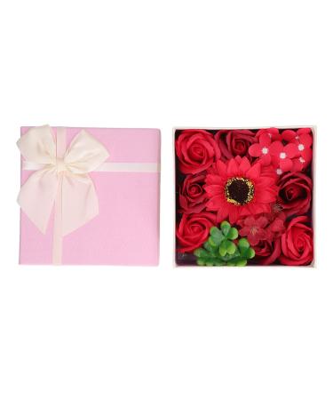 Floral Scented Flower Soap Gift Set Flower Bath Soap Rose Flower Petals Everlasting Roses in Gift Box for Mothers Day Valentines Day Christmas Decoration Gift (Red)