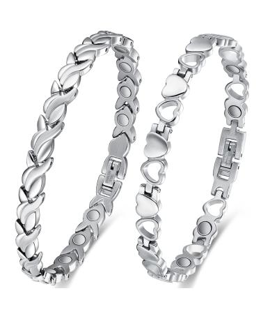 Vicmag 2 PCs Magnetic hard band women Titanstahl Ultral-Festure Magnetic bracelet gift with distant tool (silver fishtail & love) 1- silver fish cock & love - Buy Online on GoSupps.com