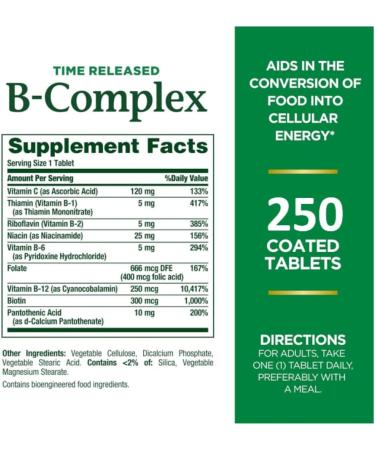 Nature s Bounty Time Released B-Complex Energy & Metabolism Support with Vitamin C & Folic Acid 250 Tablets + Bonus 1 Elbow Support - Buy Online on GoSupps.com