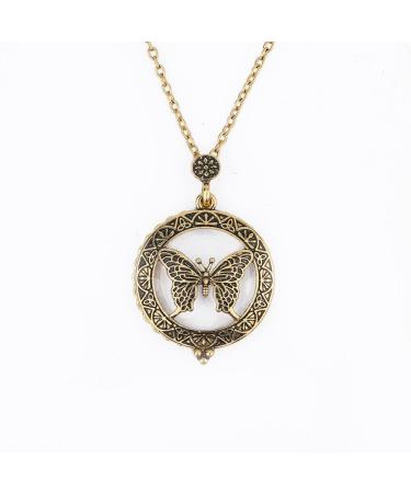 AKOAK 5X Portable Vintage Magnifying Glass Pendant Necklace for Library Reading Fine Print Zooming Increase Vision Jewelry and Gift (Butterfly)