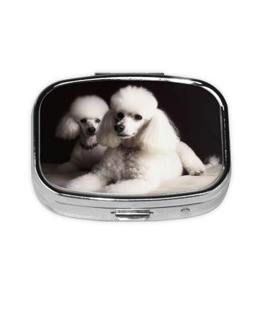 French Poodle Printing 2 Compartment Small Pill Case Cute Small Pill Box Purse Pill Boxs Travel Pill Organizer for Pocket Purse and Travel Gifts