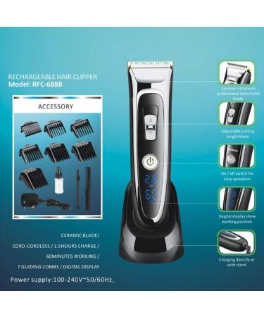 Professional Digital Trimmer | Rechargeable Electric Hair Clipper for Men | Cordless Haircut with Adjustable Ceramic Blade RFC-688B - Buy Online on GoSupps.com