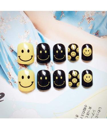 Huil artificial nails nice smile pattern fake nails japanese pure color cartoon pattern false nails with glue short size full nail tip children