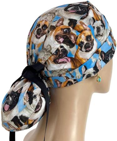 French Bulldog Print Scrub Hat | Unisex Surgical Cap for Nurses & Doctors | Tie Back Working Cap - Buy Online on GoSupps.com